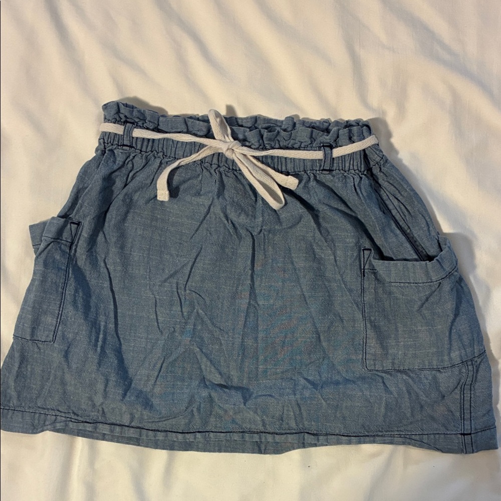 Hanna Andersson Light Blue Chambray Paper Bag Waist  Pocket Skirt